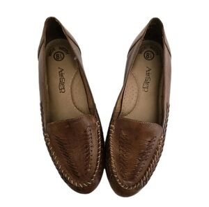 vintage AIRSTEP 8.5 Wide Woven Leather Slip On Loafers Brown Cushioned Comfort